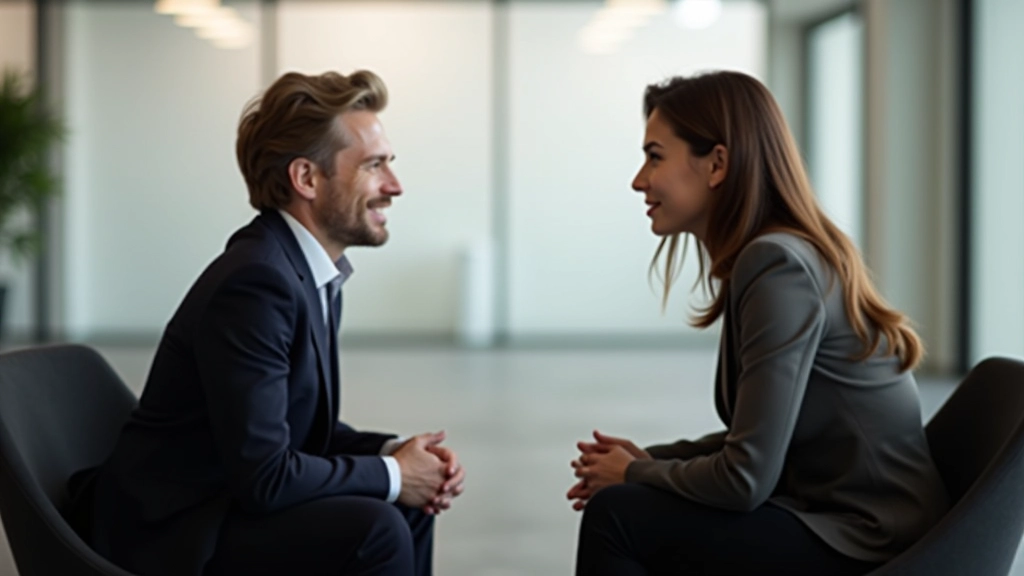 Twee personen in gesprek met attentieve lichaamstaal en open communicatie