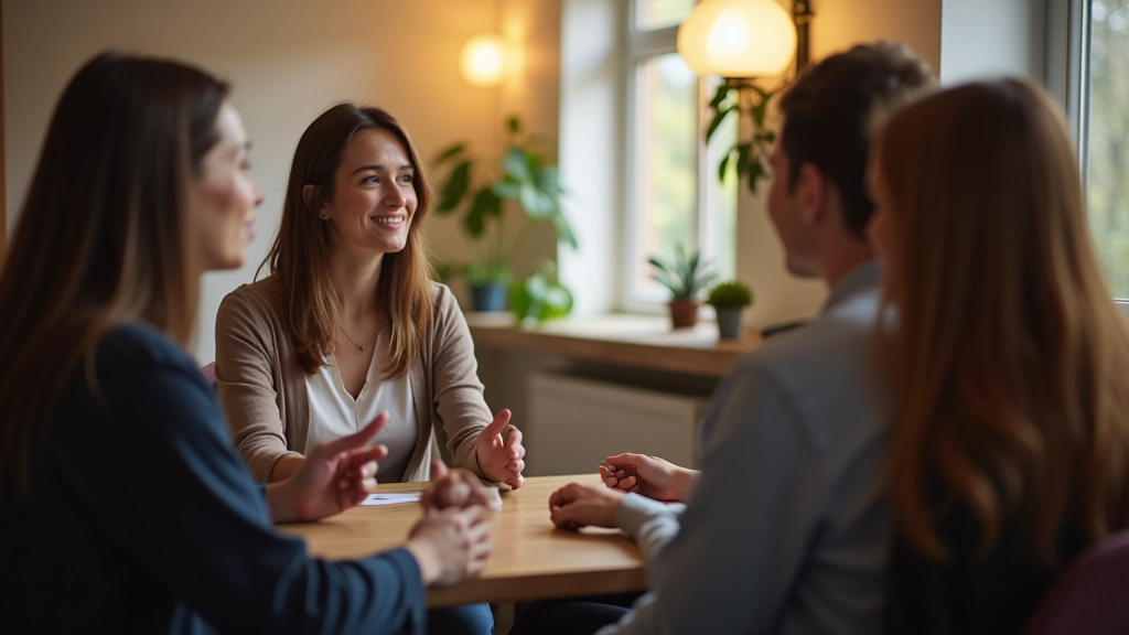 Familie situeert zich in ontspannen omgeving na succesvol gesprek