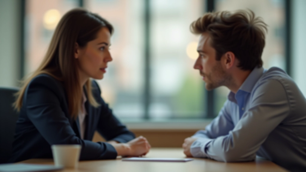 Twee personen in een ernstig gesprek, met volle aandacht voor elkaar, oprechte gezichtsuitdrukking, rustgevende omgeving